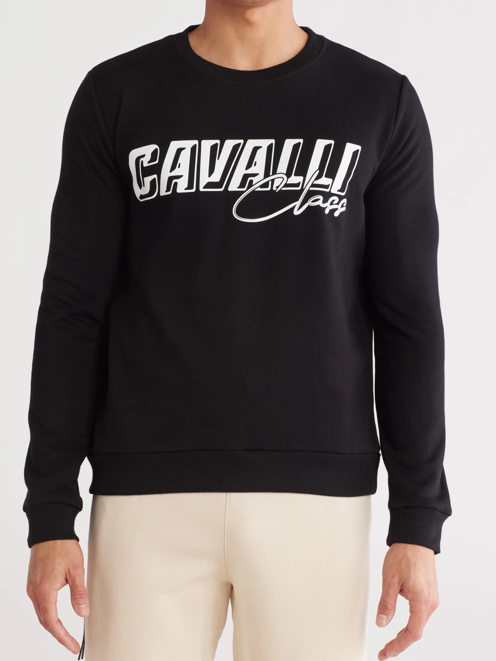 Cavalli Class Crew Neck Fleece Graphic Sweatshirt in Black / White - M